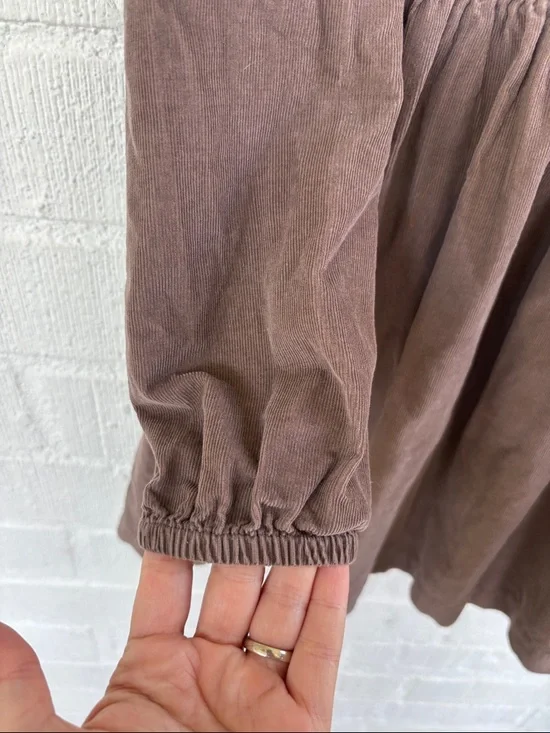 Hanna Andersson Corduroy Brown Long-Sleeve Cotton Dress with Pink Bow sz 9/10 - Picture 6 of 7